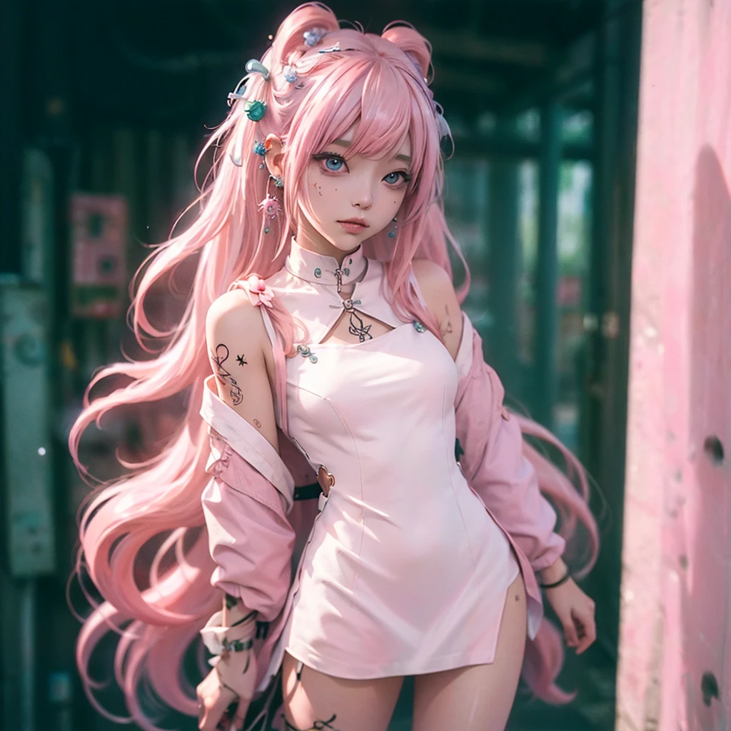 Anime girl posing for photo with pink hair and white dress, slender leg，Beautiful face，Guviz, Anime girl with long hair, beautiful fantasy anime, Beautiful anime girl, Anime art wallpaper 8 K, Anime wallpaper 4 k, Anime wallpaper 4K, 8K high quality detailed art, Anime fantasy artwork, Anime art wallpaper 4k, Anime art wallpaper 4 K