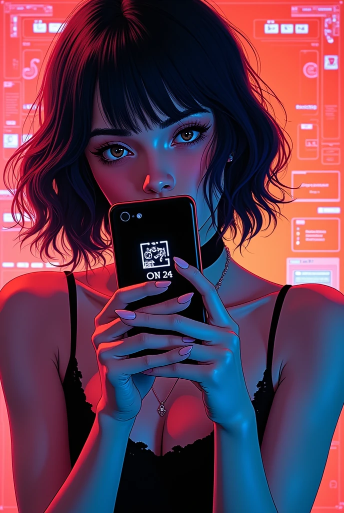 An illustration、art、80s Thai horror movie poster, Supervised by Junji Ito、(smartphone:1.2)、High 、Attention to detail, Realistic Shadows、Analog Style, chromatic aberration, Surrealism、Complementary Gradient