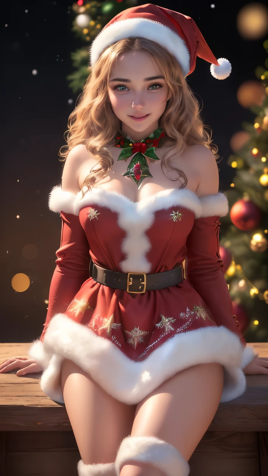 (((Zendaya))), ((Christmas)) ((winter forest)), (sexy costume), ((masterpiece)) , cute body, Long velvet cape with white fur trimming, attached hood and white rope front tie. Red underwear Captured from above