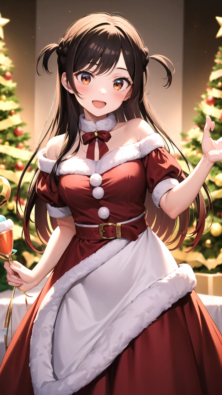 1girl in、AS-Adult、A smile、Santa Claus costume、(small tits)、Upper body portrait、