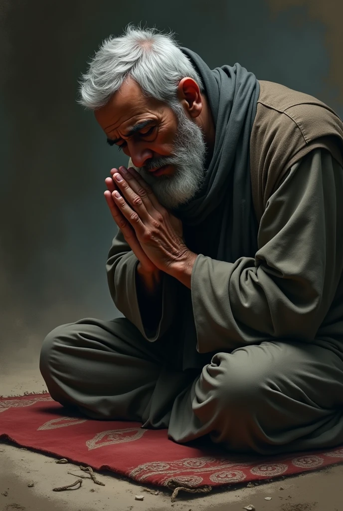 A Muslim man praying and crying 