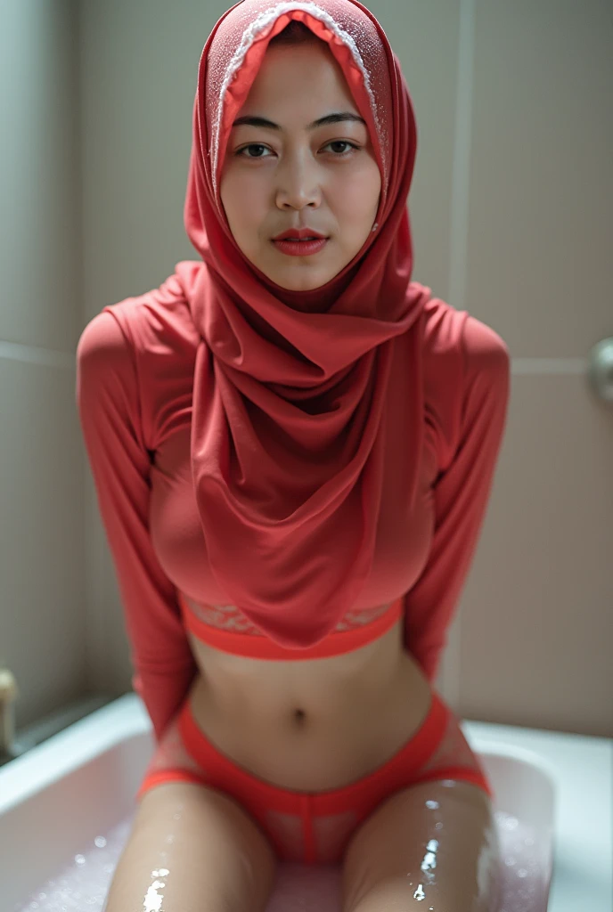 ((Hijab Stylish)), ((STRADDLING)), ((MY BODY IS VERY THIN)), ((CUTE PUSSY)), ((LAUGH AND SMILE SWEETLY)), ((THIN)), ((Straddling)), "Naked Lingerie Bra" ((Hijab Stylish)), (Malaysia female), age 15 years old, 8K, photottorialism, G-String, ((RED LIPSTICK))