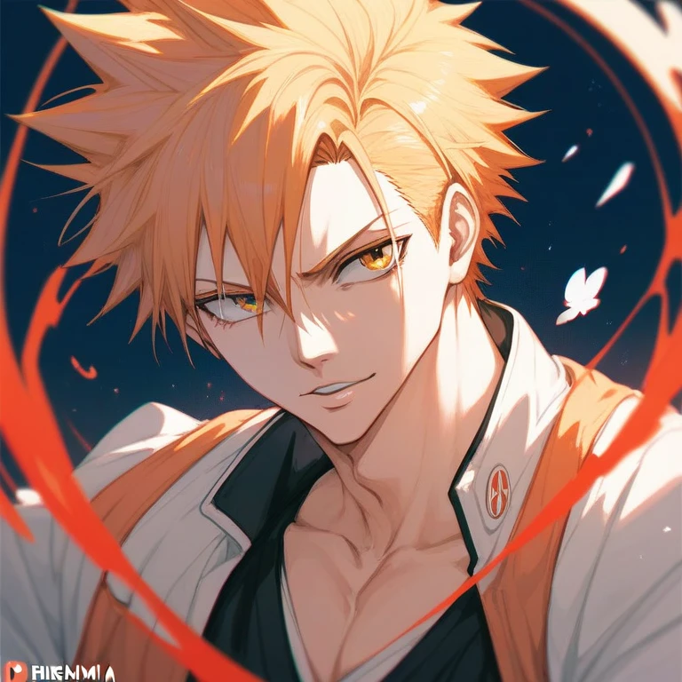 absurdres, highres, ultra detailed, HDR, master piece, best quality, Pain, orange hair, with bangs, short hair, expressive purple eyes, (Rinnegan), Naruto Shippuden, akatsuki, solo, sexy man, handsome, toned chest, black clothes, water, purple butterflies, purple flowers, petals
