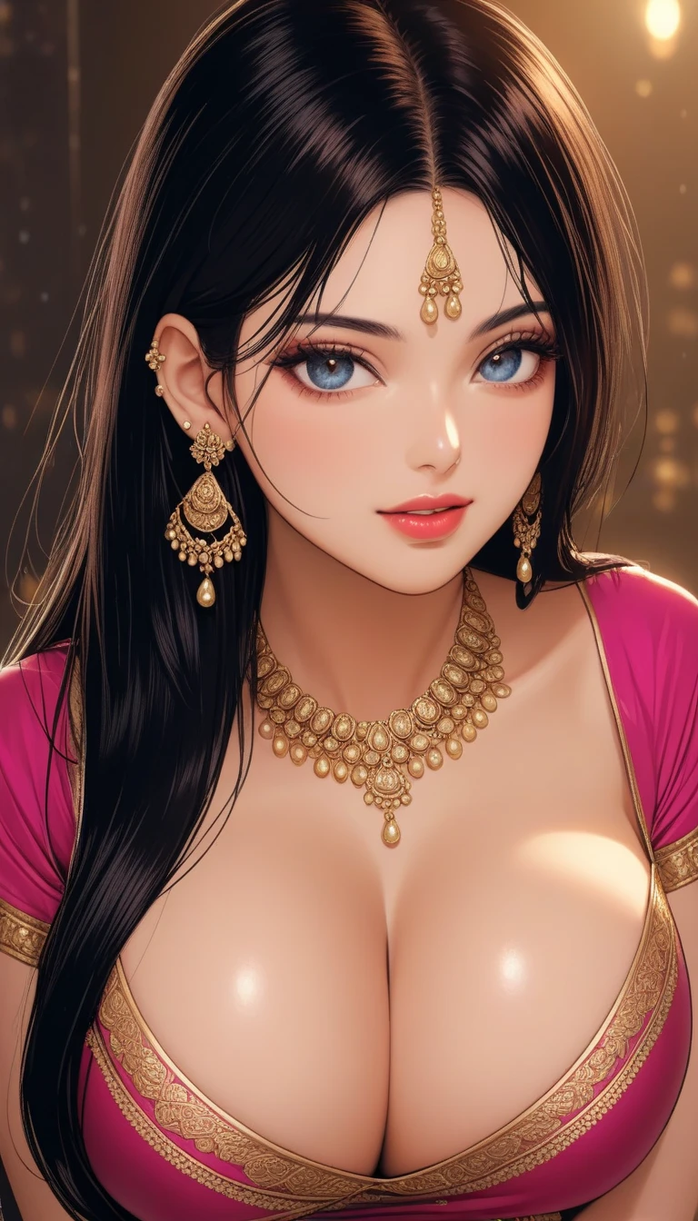 A seductive woman captivates in a stunning saree.