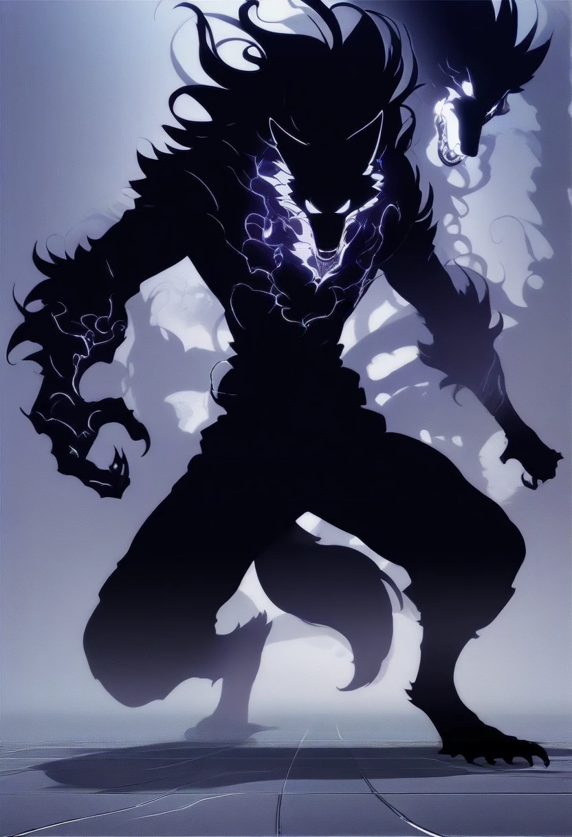 score_9, score_8_superior, score_7_superior, score_6_superior, score_5_superior, score_4_superior, Shadow person, male, fog, shadow aura, nine tails, Black silhouette, wolf, werewolf, Action pose, sauce_anime, figure, Official Artwork, anime style, wallpaper, Official Art