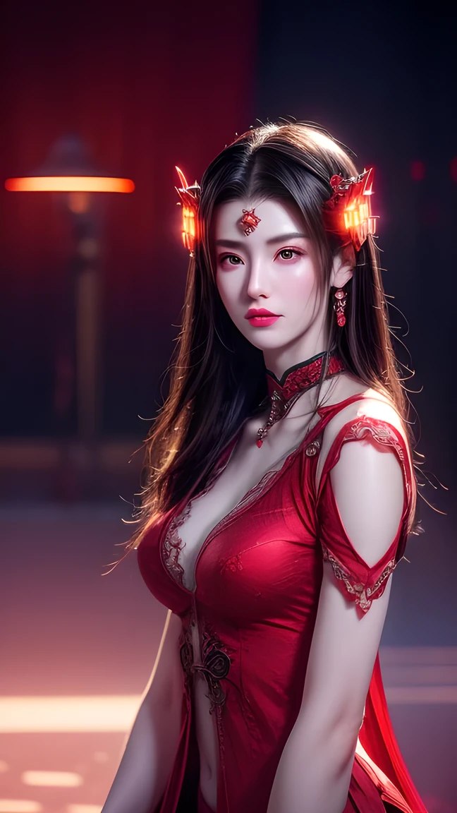 Vietnam in ancient times，vietnamese women， ghost bride ，big and plump breasts，Red element ，beautiful face，Looked and pale，Eyes full of resentment, ghostly wind blowing