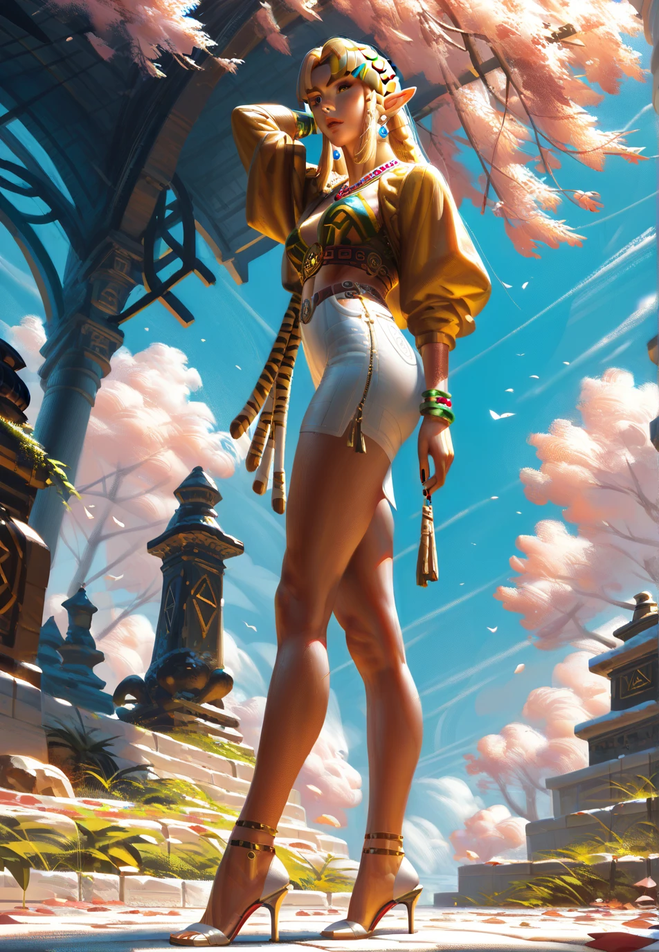  ,Fit to resolution,sce to size,full image,GUWEIZ ARTWORK , ,  Zelda nsfw version, beautiful, vibrant, outdoor , Normal angle 