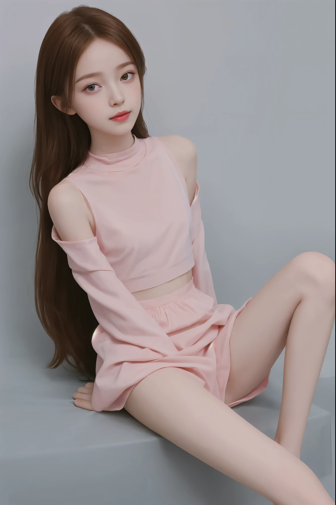 (( Full Body Photo )) ((sheer clothing))) Fraction_9, Fraction_8_up, Fraction_7_up, Fraction_6_up, cinematic picture of 1girl, girl, Young, cute, cute, Innocent, thin, Short, thin小, , ( cute face), long hair, A-line hairstyle, ginger hair , blush, Big Breasts , fit, bright blue eyes , (( Small waistline)), cute, woman, (white choker with the text, " dad's daughter "), Sweet, ( tight pink long sleeve corset ), (( permanent, arms behind the back)), ( puffy nipples ), big nipples, Large areola, erect nipples , (( show some tight cropped tops What's below),(((solo girl))) (1girl) later, Full body shot , Shooting from below, original photo, (yo skinny red的head girl:1.2), ((Ba ((intense red的 hair)) (( close his eyes )) ((open mouth)) ((Very long hair)), blush, Eyeliner, [ red, (Lipstick:0.6), (choker:0.9), perfect slim figure style , oversized knitted sweater , ( red的:0.8), Soft , Warm lighting, cozy vibe , instagram style, , Childish, Shy, Short, thin, fit, beautiful , cute, pale (( blush smile)), very exposed legs , Sexy Poses .