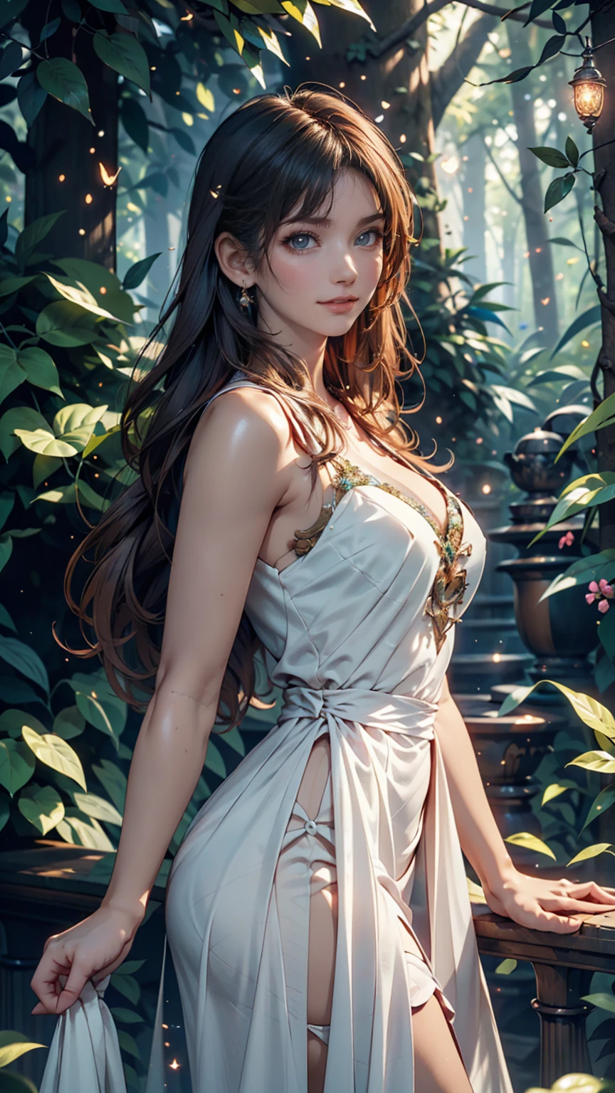 ((Medieval fantasy setting)). score_9, score_8_up, score_7_up, score_6_up.
Echo is a 22-year-old half-elf. She has light brown skin. Thick light chestnut hair with caramel highlights and soft waves. Brown eyes with green hues. Her beautiful face is oval with soft features and pronounced cheekbones. She has full and attractive lips with a natural blush. A slight scar over her right eyebrow. Her ears are small like a human's but pointed like an elf's.
Her physique is athletic and slim, she toned and flexible. She has a round and elastic body shapes.
Clothing: Sheer sundress, worn on a naked body, without underwear. Thin straps, deep neckline, open shoulders. Hair is loose, flowing over her shoulders. Eho stands, lifting her sundress in the front and masturbating with a corn cob. She runs the corn cob between her labia and over her clitoris, looking back to see if anyone notices. Her face expresses arousal and desire.
Eho masturbating with a corn cob.
Camera: Front view, focusing on her vagina.
Background: Crowd of people at the market, but Eho is slightly apart from them.
Tags: masturbation, corn cob, external stimulation, standing, elf girl, back view, nipples visible, looking back