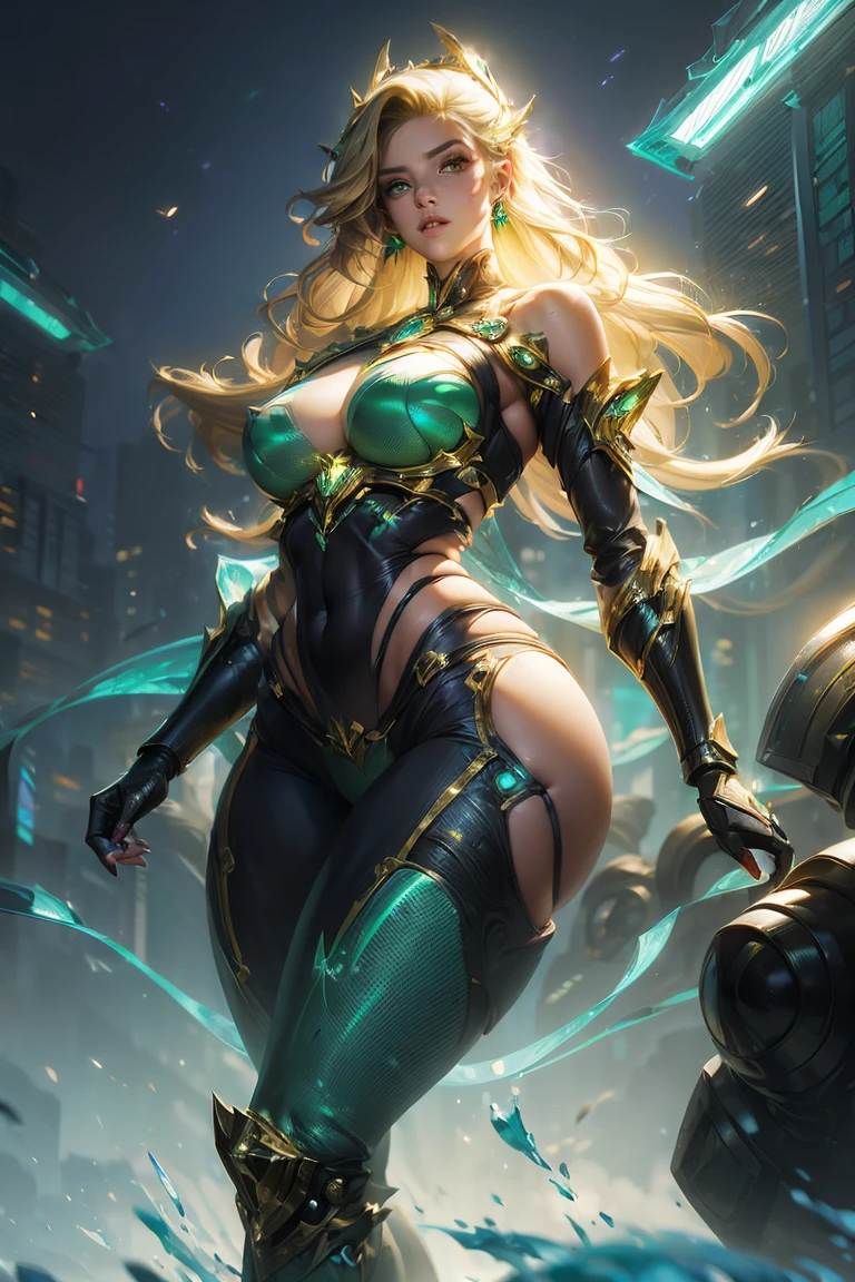 Realistic, high resolution, 1 girl, lock of white hair, running through her reddish-brown hair that cascades over her shoulders, framing her face elegantly, realistic, full body, dynamic pose, rogue, xman, green detailed eyes, large breasts, she is facing the audience, detailed arms, correct arm anatomy, perfect hands, correct hand anatomy,  Tight costume that embraces her athletic form, the costume features a combination of vibrant green and yellow colors, a neckline exalts her large breasts, costume with a green and yellow color scheme, with a distinctive "X" symbol emblazoned on the chest, large breasts, long legs, perfect fingers, rogue xman, marvel comics, HD, masterpiece, best quality, high_resolution,  finely detailed, extremely detailed and beautiful, distinct_image, --auto --s2