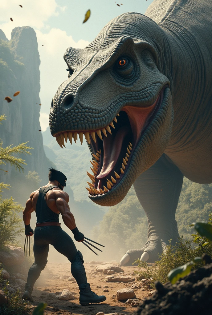 Giant human fighting with a Trex and a Giant human is winning 