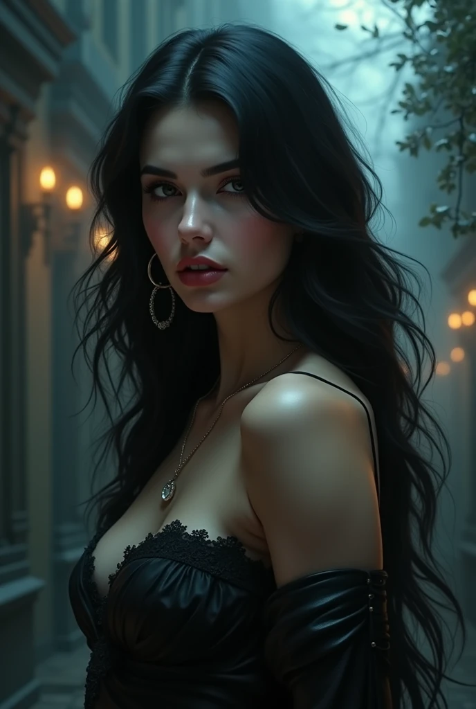 dark lady! beautiful woman with little clothing ! {{big boobies}} very big boobs, yellow eyes, Bblack hair, red lipgloss stick!