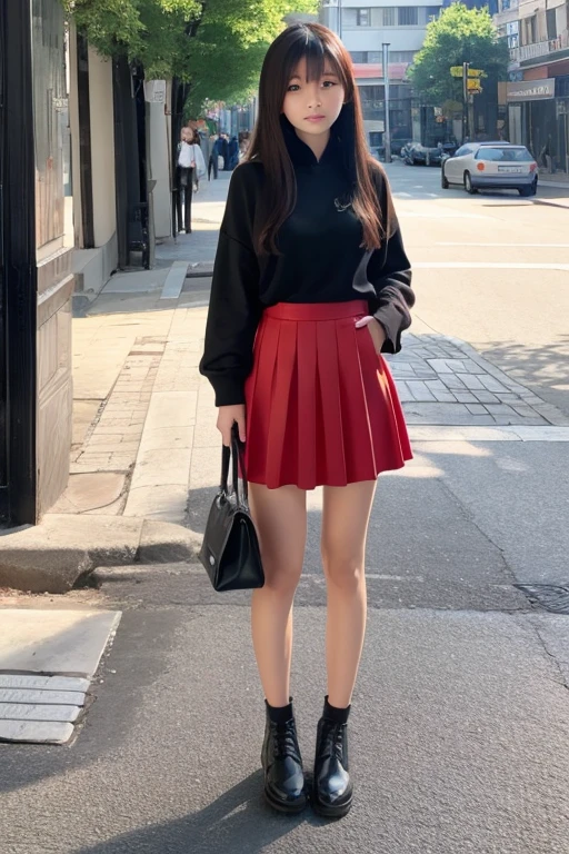 best quality, detailed, beautiful, insanely detailed, absurdres,perfect anatomy,
Japanese woman,black hair,27 years old,
(slender),
(small breasts),
street, delightful, smiling, standing, legs spread, looking at viewer, hair covering eyes, light red dress, (skirt lift:1.3),(white pantie:1.1), showing off pantie,cameltoe, japanese, in the city, (View from below:1.3)
