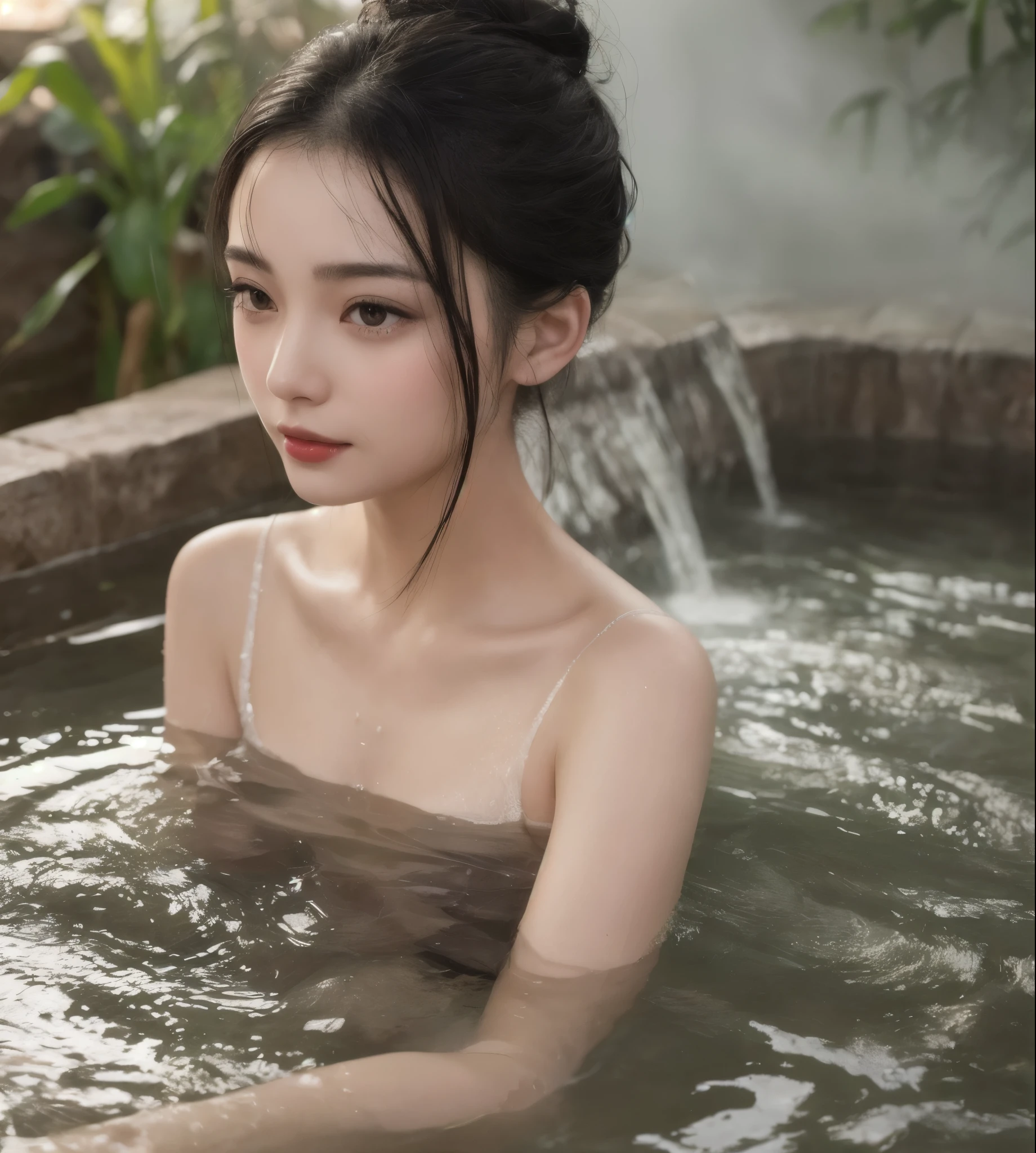 hanfu，female student，open your clothes，bath，Shirtless