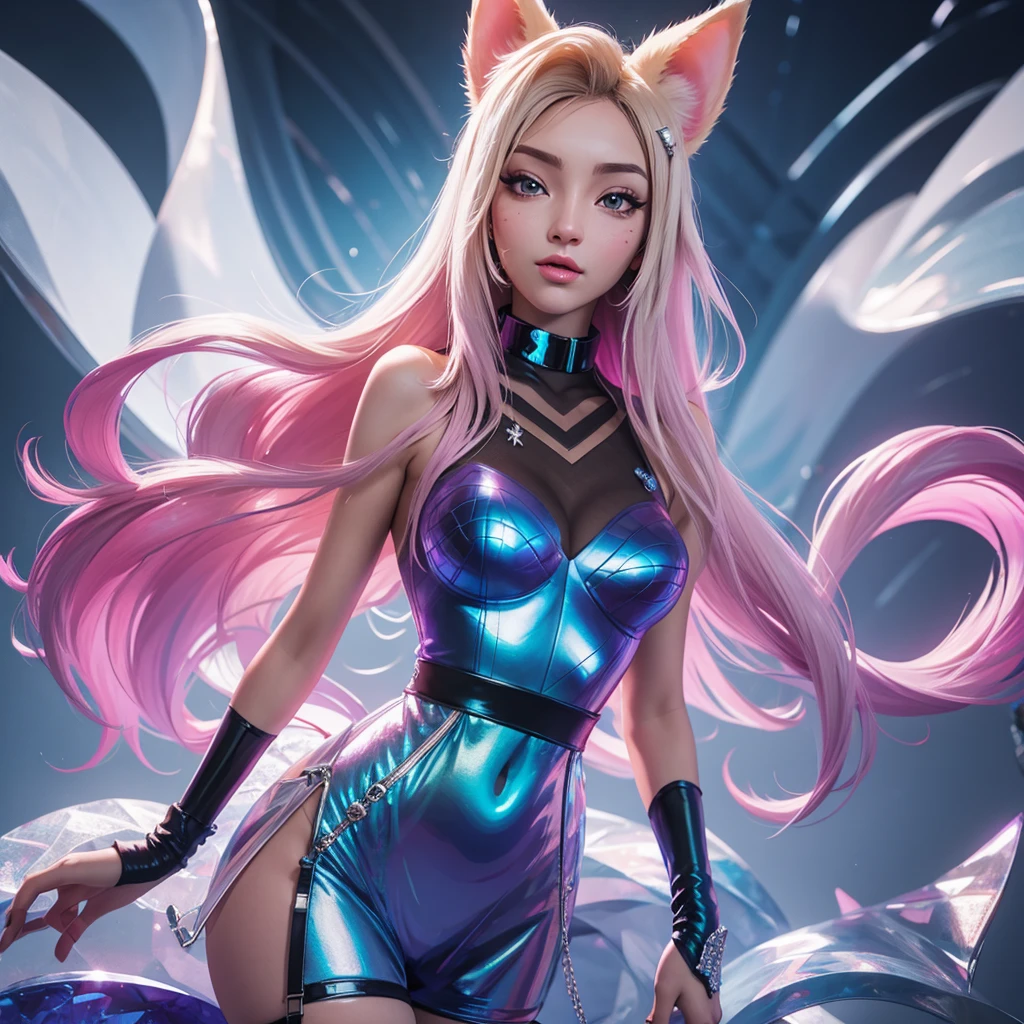 Ahri KDA, perfect breast, beautiful, sexy, slim, cute, highly detailed, deep focused image, realistic full-lenght photo, sexy jumpsuit