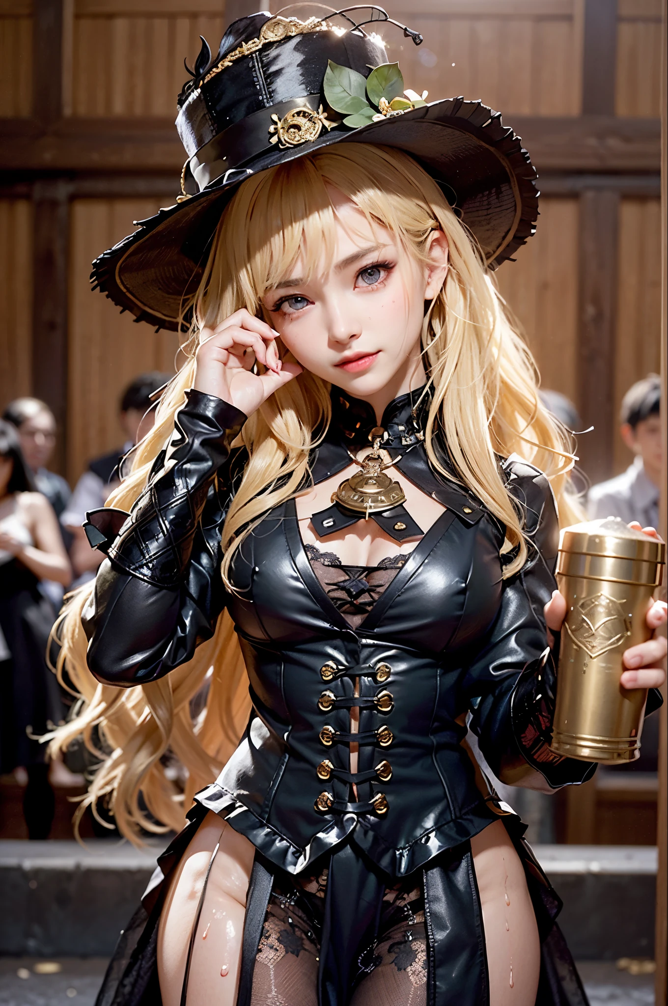 (RAW shooting, Realistic:1.5, 8k, highest quality, masterpiece, Ultra-high resolution), night, Expressions of sadness:0.7, (Typhoon heavy rain), Highly detailed skin and facial textures:1.3, Perfect dynamic composition:1.0, A slim high school girl wet with rain, Sexy beauty, Perfect Style, beautifully、beautiful, Fair skin, Very beautiful face, (The rain drips down on my body:1.0, Wet Hair:1.0, Wet casual clothes:1.0), Water droplets on the skin, Shapely breasts, Chest gap, A shy smile, Facial expressions when feeling happy, (beautifullyエロい瞳, beautifullyエロい唇), (Too erotic, attractive), necklace, Earrings, bracelet, hat, Cowboy Shot