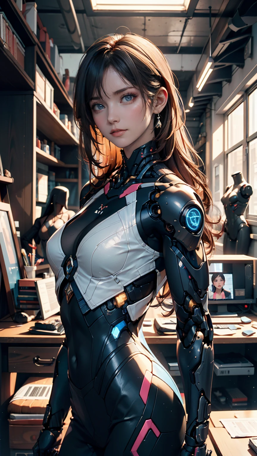 Absurd resolution, high resolution, (masterpiece: 1.4), hyper-detail, ung woman, short red hair, pilot suit, rich princess, sitting in an extremely narrow and closed mecha control room looking out the window, the window is the space universe can see the blue planet (1.5), the expression is excited, the mecha control room is in the universe