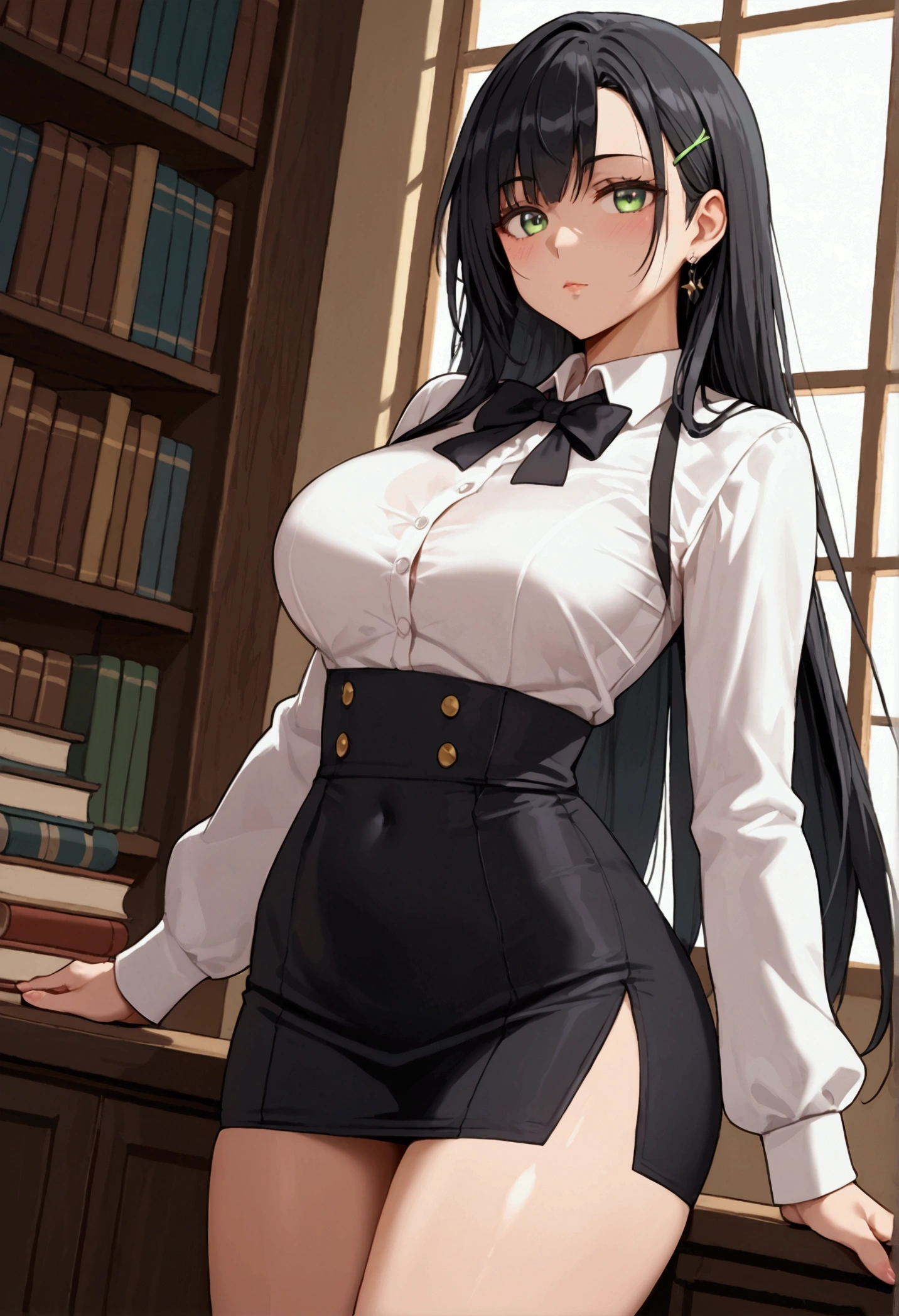 ((8K)), ((masterpiece)), ((Dressed in character)), Jabami Yumeko, Well of Gambling, Seat and front view, High heel, Black Sweater, (连裤袜 Ash色), ((Fat Legs)), ((Ash)), ((Large Breasts)), ((((Full and soft breasts,)))(((Huge breasts))) (((Cleavage)))(Original clothing)), ((Ash)), (Very high image quality), (Jewelry Shop), (Exquisite eyes and face details:1.3), (Extremely beautiful:1.1), (Perfect details:1.1)