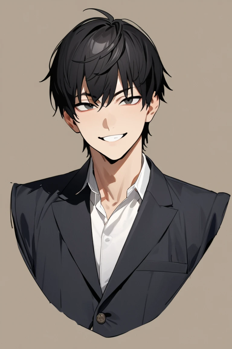  high definition ,  smiles, bangs,  black hair,  simple background, masterpiece, accurate,  anatomically correct,  high definition model,  One Man, young man with sharp face,Character portrait, Show the entire upper body,male,whole body,ゲームのCharacter portrait,You can't cut your body,Combatant, shoes,sox