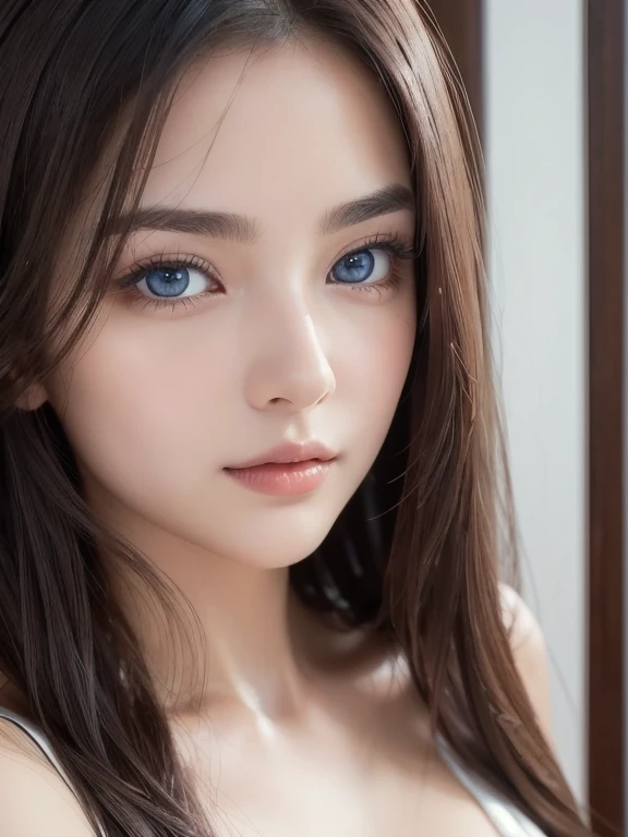 masutepiece, Best Quality, Illustration, Ultra-detailed, delicate detail, Hight Resolution, 8K wallpaper, Perfect dynamic composition, Beautiful detailed eyes, Natural Lip, (Sexy school uniforms), (((Huge breasts :1.2, and droopy breasts:1.1))), cleavage, Random sexy poses, s whole body, super delicate face, (((Dazzlingly white skin))), moist lips, (Very long hair), Innocent Big Eyes, Detailed Eyes, ((very detail eyes)), Japanese woman, Blue Eyes:1.3