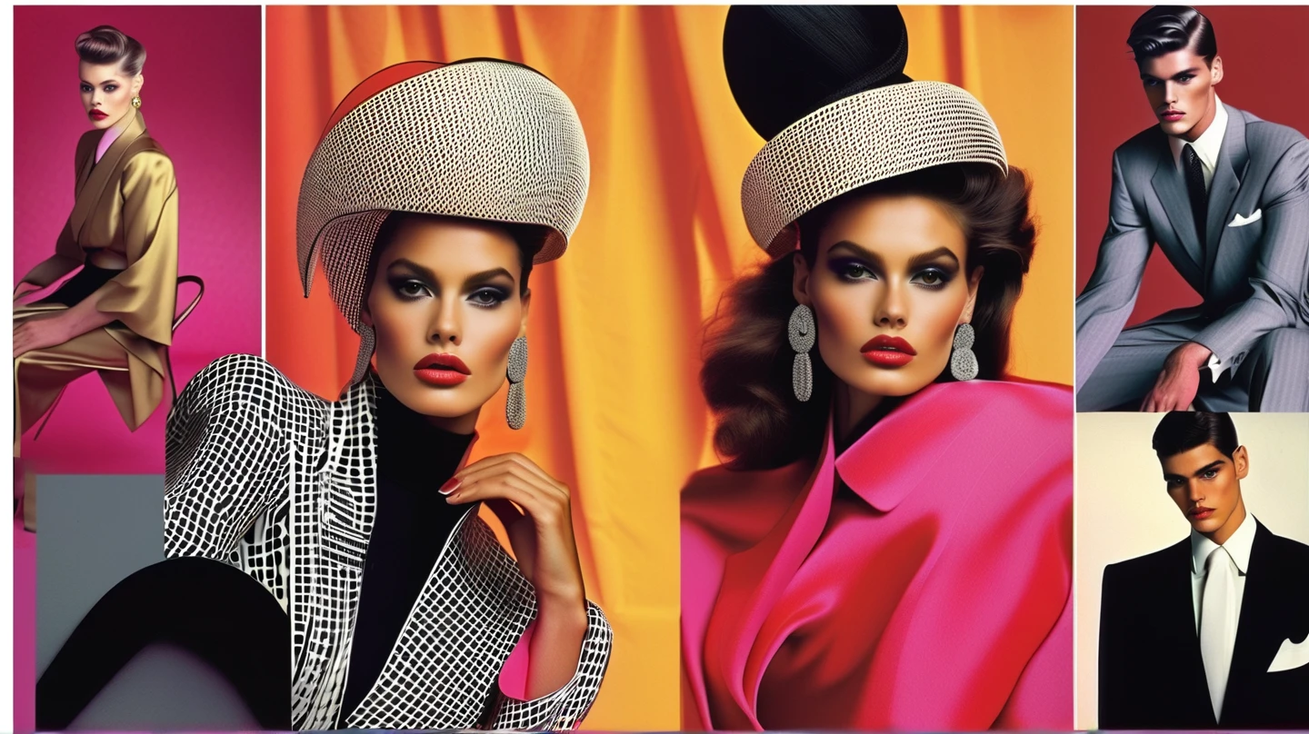 FRESHIDEAS 1980s retro fashion *****,surrealist style,a fashion model,exquisite makeup,smart suits,spiky heels,powerful and sexy.,