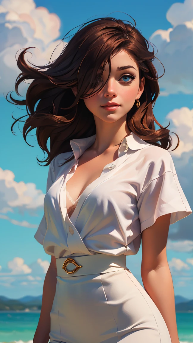 (armpits:1.3), (white nurse clothing:1.2), medium closeup, bare shoulders, (analog style, RAW:1.1), professional photo of pretty beautiful model, large breasts, standing, (art by artgerm, art by greg rutkowski, art by alphonse mucha:1.05)