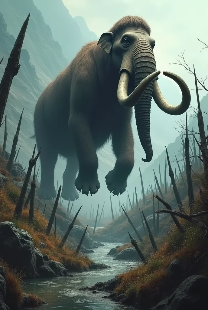 Hybrid mammoth standing the ground and full of skull full of skull in the ground 