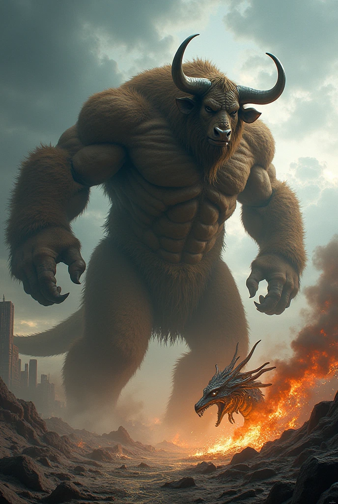 Imagine an ogre as a towering and grotesque creature, with a hulking frame covered in thick, coarse fur or scales. Its brutish features include a large, misshapen head adorned with sharp horns or tusks, and a mouth filled with jagged teeth. Its eyes, deep-set and malevolent, gleam with an eerie intelligence, while its snout is adorned with flaring nostrils that emit plumes of steam. The ogre's arms are thick and muscular, ending in massive hands with claw-like fingers capable of crushing stone or flesh with ease. Its legs are sturdy and powerful, supporting its massive bulk as it lumbers through dark and foreboding landscapes, leaving destruction in its wake. Surrounding the ogre are signs of its lair or domain, such as craggy mountains, twisted trees, or the remnants of its victims strewn about. Despite its fearsome appearance, there is a primal allure to the ogre's raw strength and savage beauty