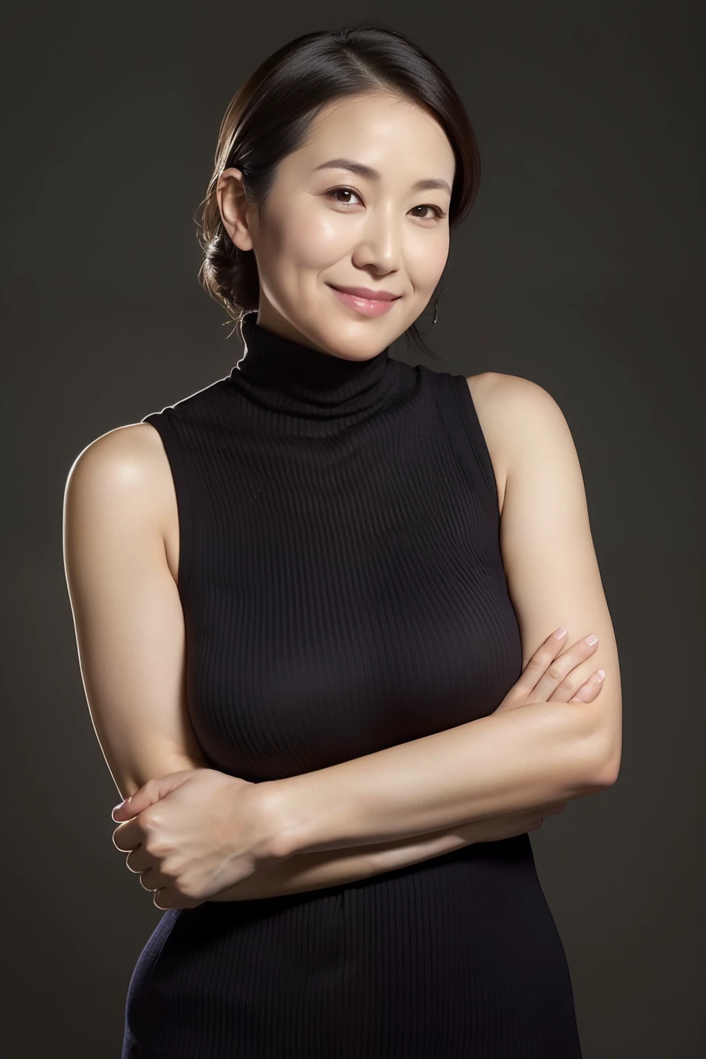 realistic,(Japanese mature woman politician:1.2),(45 years old:1.3),cleavage, earrings, real skin, mole under eye, (huge breasts:1.2), sagging breasts, wide hips, lower abdomen, (mini skirt:1.2), summer, night bar, from below ,from side
