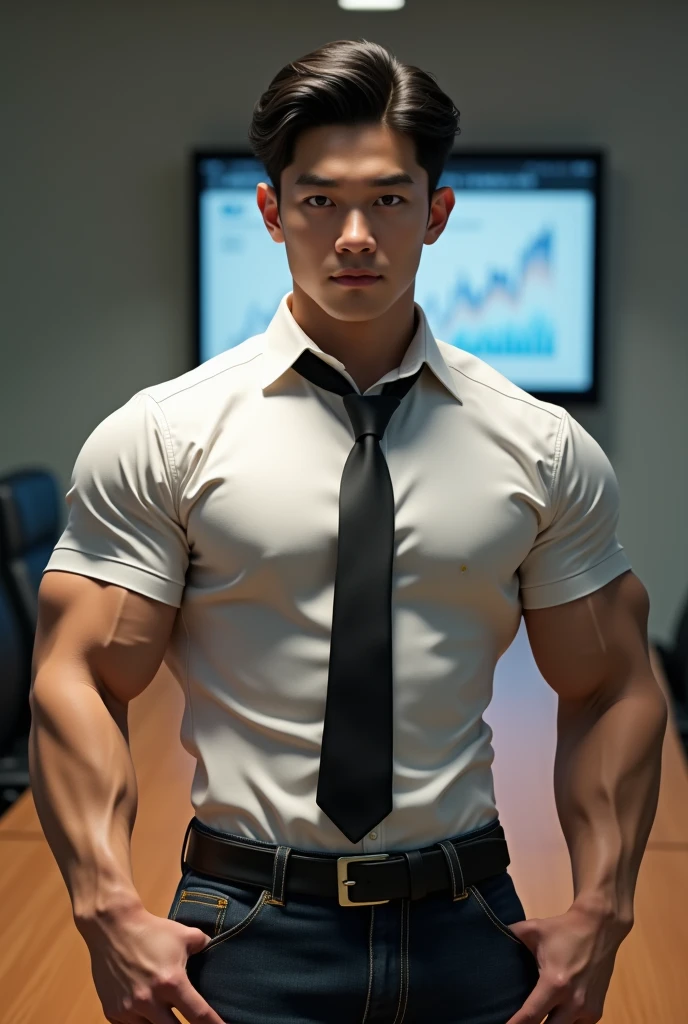 best quality, masterpiece, 8K, HD, masculine, 30 year-old korean gentleman, muscular, nerdy look, glasses, shirtless, big bulge, golden ratio, wear a tie,sexy, god rays, soft lighting, dynamic shadows, sharp focus, perfection, no watermark,underwear, sexy, Masculine and handsome, muscular, Beautiful muscles, hairy body,sweat, lewd face, firm chest, sexual, provocative, lustful, accessories include a luxury wristwatch, looking at the viewer, muscle veins, lightly tanned skin, drooling, slimy, wanting to show off chest