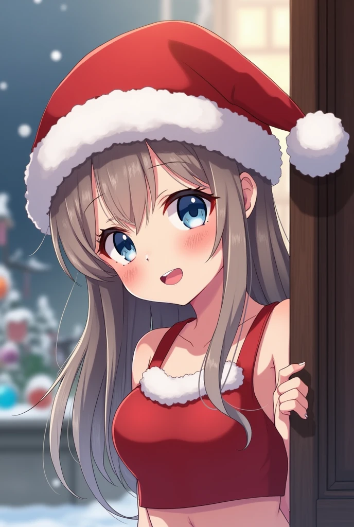 Landscape mode, (wearing cute red christmas dress, wearing big red christmas hat, big red ribbon on the back of her hair, christmas gloves, wear long black stocking, knee high red christmas boots:1.5), picture infront of big christmas tree on a big outdoor plaza at night with starry sky and a lot of hanging christmas light, (gentle housewife, small girl, full body, depth of view, petite and short figure girl, cute and little girl, perfect woman, medium cleavage, mature aura:1.2), (masterpiece, best quality, HD Pictures, 4K:1.1), outdoor, very long hair, bangs, gentle look, gentle smile, gentle eyes, mature looking, pinkish cheeks, very detailed eyes, very detailed pupils, very detailed ridiculously long black hair, detailed face, detailed ruby red eyes, full body, look up to viewer, detailed long black hair, (happy gentle face, warm smile, blushing red cheeks, hands reaching towards viewer:1.3)