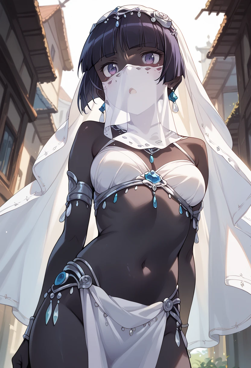 masterpiece, high definition , top quality,8k(((pitch black skin)))
(Ruri Gokou)
((White mouth veil,White loincloth,White exposure on the chest))