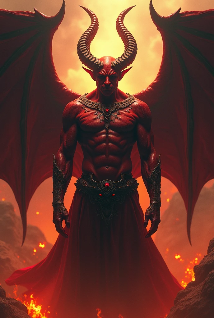 masterpiece, realistic, photographic, 2boy, a sexy young Roman Catholic priest turning into a hot male demon with red skin, black hair, glowing red eyes, long black claws on his fingers and large horns as well as a massive demonic wingspan, he is wearing a black loincloth, bursting out of his ripped and torn priestly robes showing his muscular pecs, abs, biceps, shoulders and perky nipples.  A seductive expression on his face, he is surrounded by glowing human skulls, stained glass windows inside the interior of a gothic church background