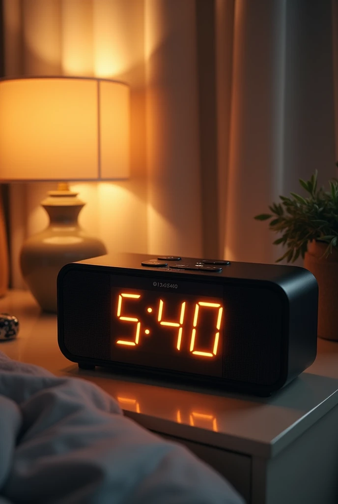 Radio with alarm setting the time at 5:40 AM.