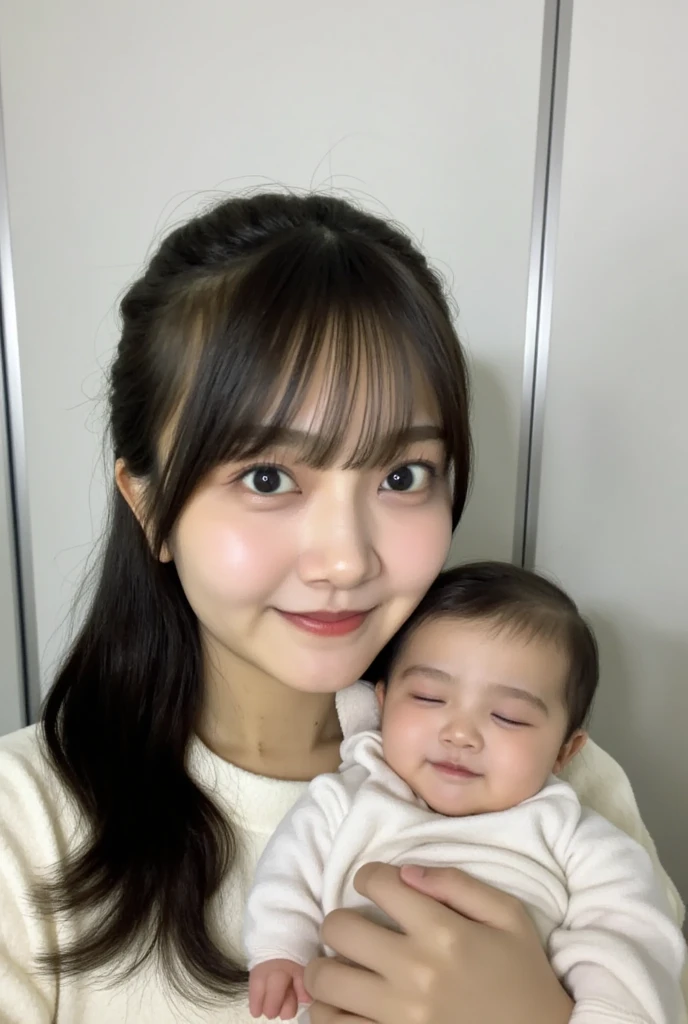 She's a babysitter ,masterpiece, 4K, Bokeh, (Cute:1.5), ( beautiful girl:1.3), ( Japanese idol :1.6), ( rabbit ear :1.3) , ( Cute Dress :1.3), ( I love babies :1.6),  blushed,  cowboy shot , ( holds a cute sleeping baby :1.5), (smile:1.3), (The background is the living room  :1.4),

