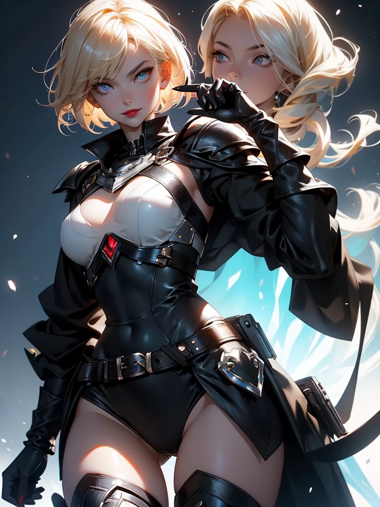 A powerful robot with a skeleton head painted matte black, wearing a futuristic jacket, carrying a super sexy girl on her lap who is smiling at the camera, She&#39;s in a futuristic braided bikini, hair with colored highlights, pony-tails, medium breasts and generous cleavage, close up on both, cena sensual, she is enjoying being carried, she's horny, very horny, (nsfw)