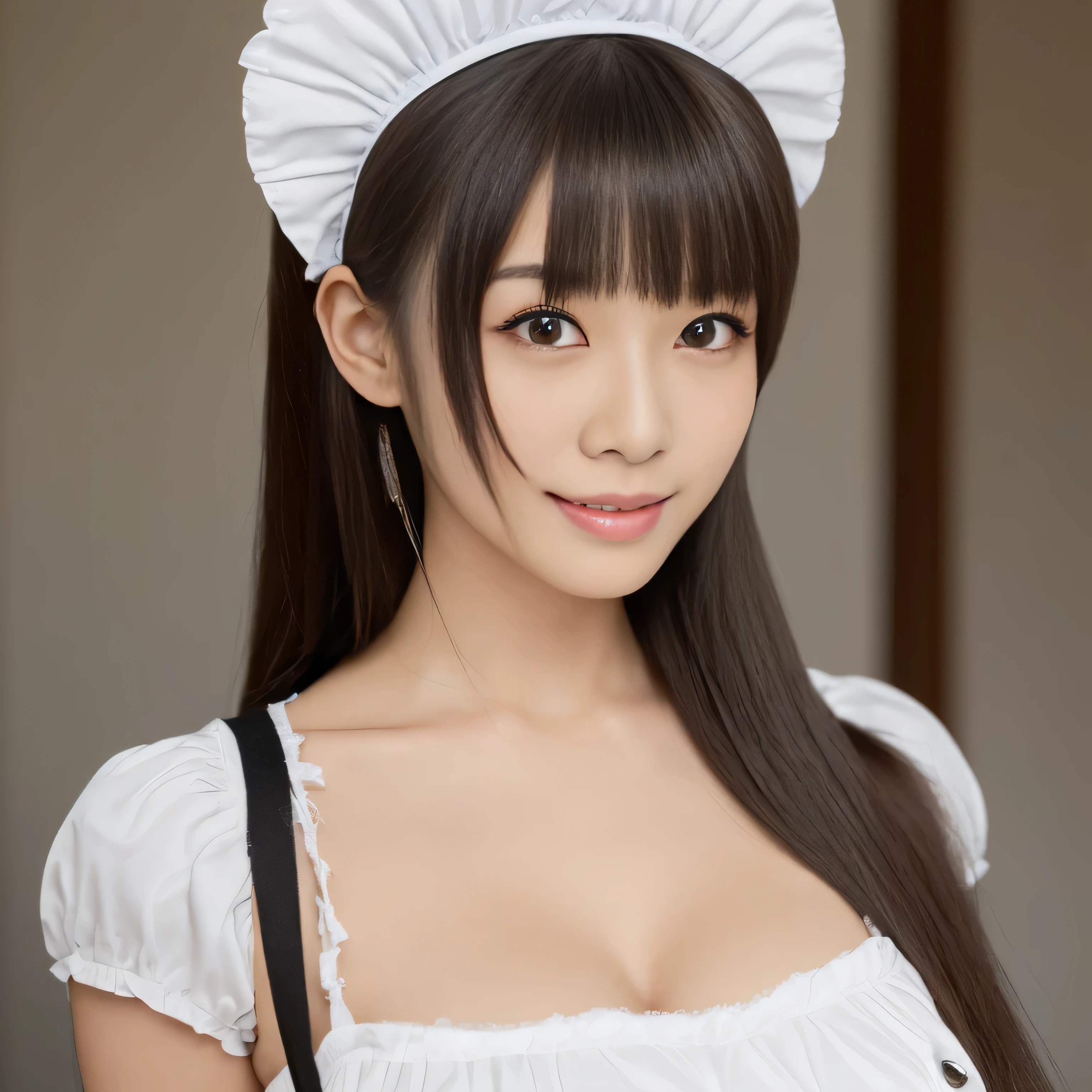 make me very cute, real, beautiful asian girl dressed in teken anime cosplay looking right at you