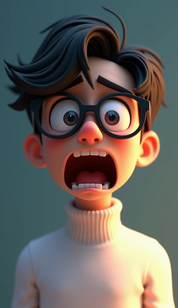 A YouTube otaku boy with brown hair and brown eyes with both hands in front of him