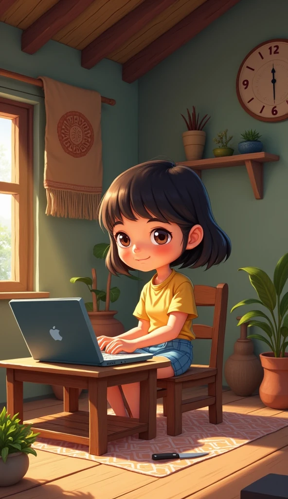Girl working on computer cartoon