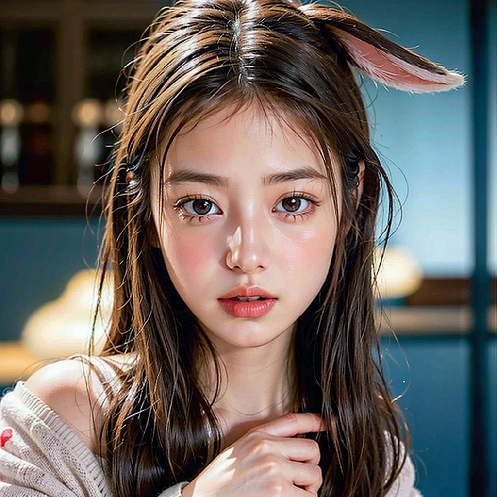 woman, (Oversized_ sweater , bunny_ear_ has :1.3),red bunny_ear,
Good move,4K,  high definition , masterpiece,  top quality, head:1.3,(( Hasselblad Pictures)),  fine skin ,  sharp concentration, ( Cinematic Lighting ),  soft lighting ,  dynamic angle, [:( detailed face :1.2):0.2], medium breasts,(((in a bar))),