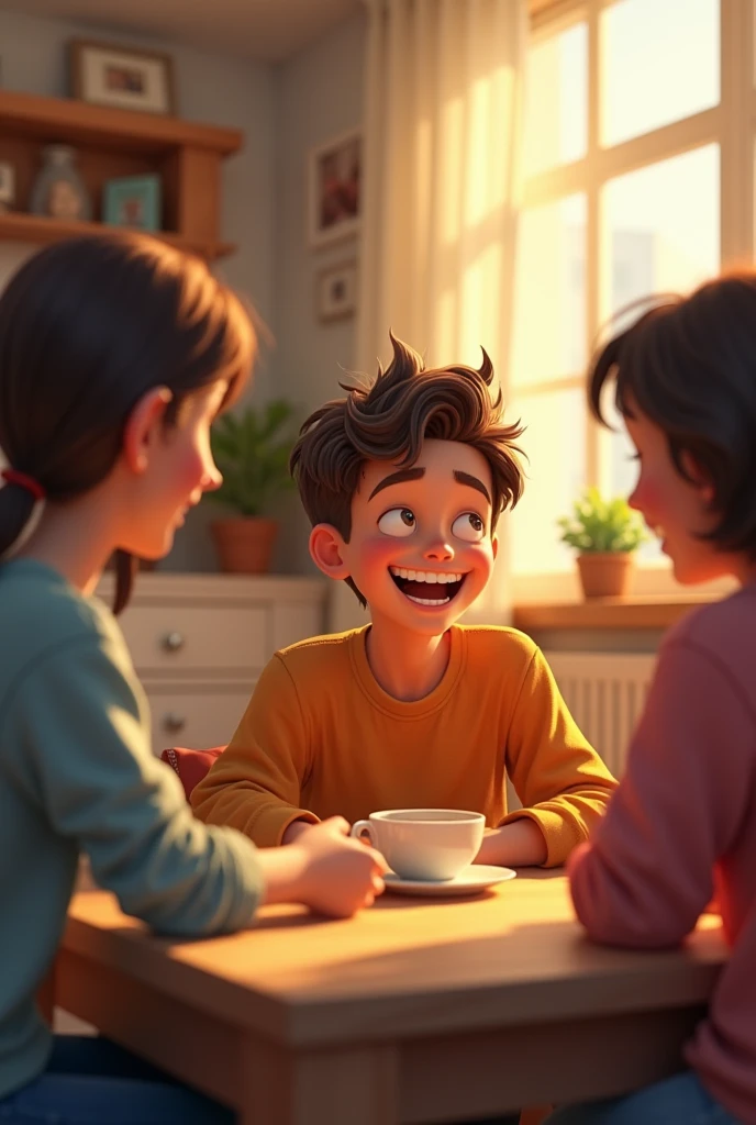  scene where the prank unfolds the next morning. Focus on the father’s reaction when he unknowingly adds salt to his coffee instead of sugar, and the siblings struggle to contain their laughter
