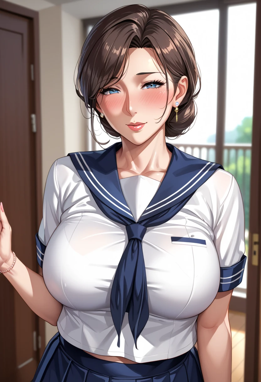  super high definition ,8k,score_9,Source_anime, sailor suit,milf,blush,