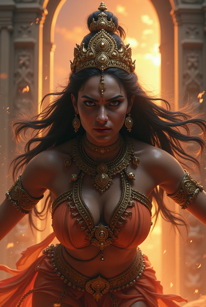 Maa durga angry face fornt side Breasts, Angry, and full body clothing cavrd