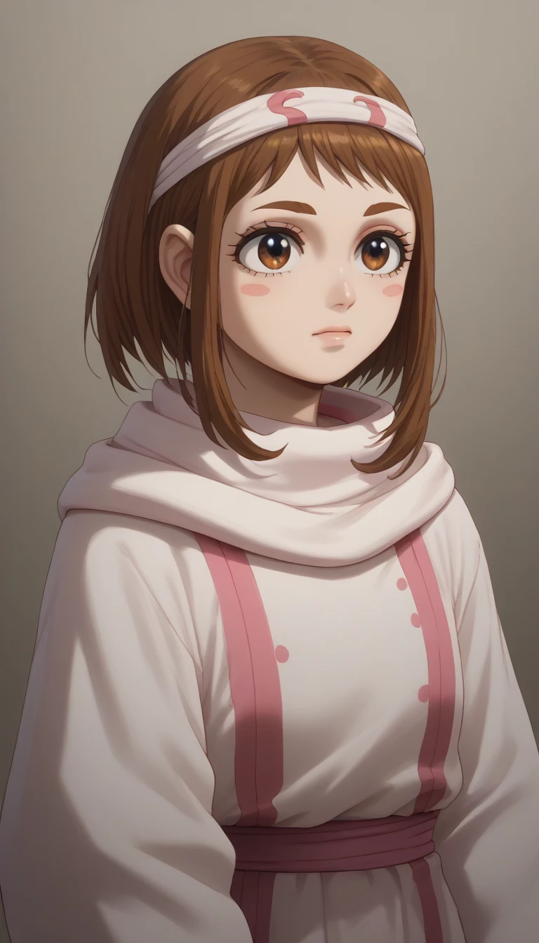 emotionless score_9, score_8_up, score_7_up, 1girl, ((cowl)) headband on forehead detailed clothing
(((((Ochaco Uraraka)))))