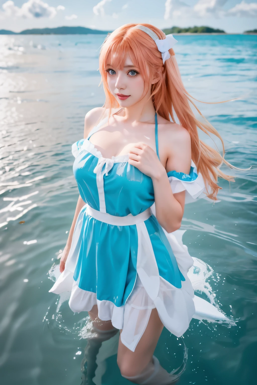 1 girl, solo, (nsfw), cute redhead 18-year-old girl in twin tails, ((perfect female body)), (perfect textured skin) multiple (rainbow colored hair: 1.2), ((beautiful detailed blue eyes: 1.6)), (photo realistic eyes: 1.6), happy, smiling, Ukrainian, (petite body), ((small hips)), (cowboy shot:1.2), (goth white pale skin: 1.2), wearing a ((sheer: 1.6)) ((see through: 1.6)) pastel blue (playboy bunny) outfit, frilly edges, satin, frilly, matte pantyhose, post apocalyptic background, bleak barren desert, photo realistic.