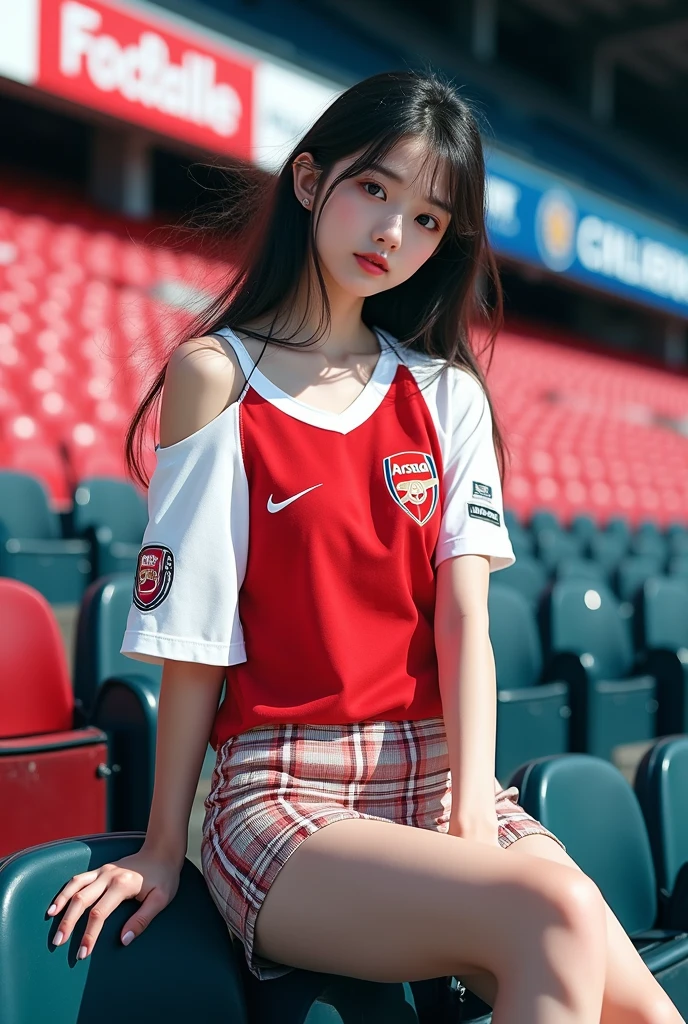 masutepiece, Best Quality, Ultra-detailed, finely detail, hight resolution, 8K, Perfect dynamic composition,Detailed skin、Sports Grounds、sitting on、(((white gym uniform)))、(((Red bloomers)))、((Strange))、white sock、Japan 18-year-old woman、 Beautiful detailed eyes, Medium short hair, Natural Color Lip,Colossal tits、cute smile face、bangss