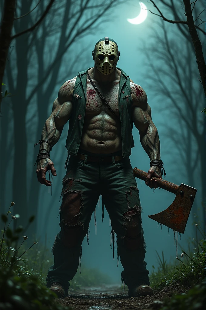 arafed man with a hat and a face painted like a zombie, powerful male scarecrow, big butcher man posing scarily, muscular and terrifying, fit male demon with white horns, epic portrait of menacing, willem dafoe as scarecrow, award winning horror photography, cinematic gritty lighting, dramatic portraiture of namenlos, dramatic cinematic portrait