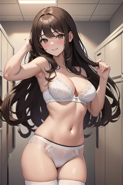 highest quality, masterpiece, High resolution, alone, {Aaron_Kantai Collection:1.15}, black_hair, length_hair, hair_ornament, hairband, Brown_eye, hairclip, blush, smile, headgear, chest, , hair_between_eye,, ((Office Background, Living Room Background))(Thin pastel green panties), (Thin pastel green bra), (In underwear), (Flashy underwear), (lingerie), Fully nude,