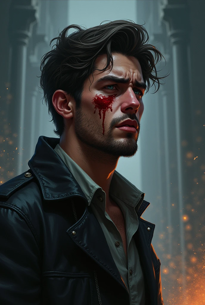 Man, wrapped in bandages, gravelly wounded, Pencil drawing, beautifully made, " "concept art," "realistic," , "detailed environment: , "high detail", "detailed face", "high-res", "ominous aura,", "8k resolution", "oil painting", "graded colors", "darker tone" , "saturated" ,"professionally colored" , "dark feeling", "concept art" , "detailed features" , "detailed eye", "cold eye", "1man" , "full body", "trailer background", "lean build" , "scruffy short hair" , "scruffy short beard", "tattered clothing", "digital art" ,"modern time" ,"Ultra-detailed animation art and visual effects masters perfectly compose intricately detailed digital art" , "Correct and perfect anatomy", "dark tone" , "attractive features" , "stubble on chin" , "handsome" , "full body shot" , "chest covered in blood"