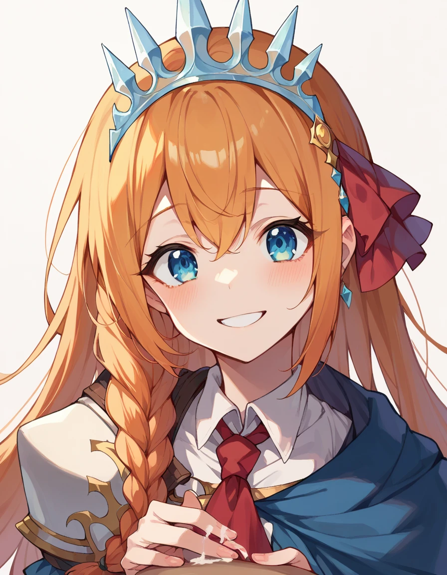 pecorine, blue eyes, hair ornament, long hair, orange hair, tiara, braid, hair braid, phalachio 、 semen、smile、